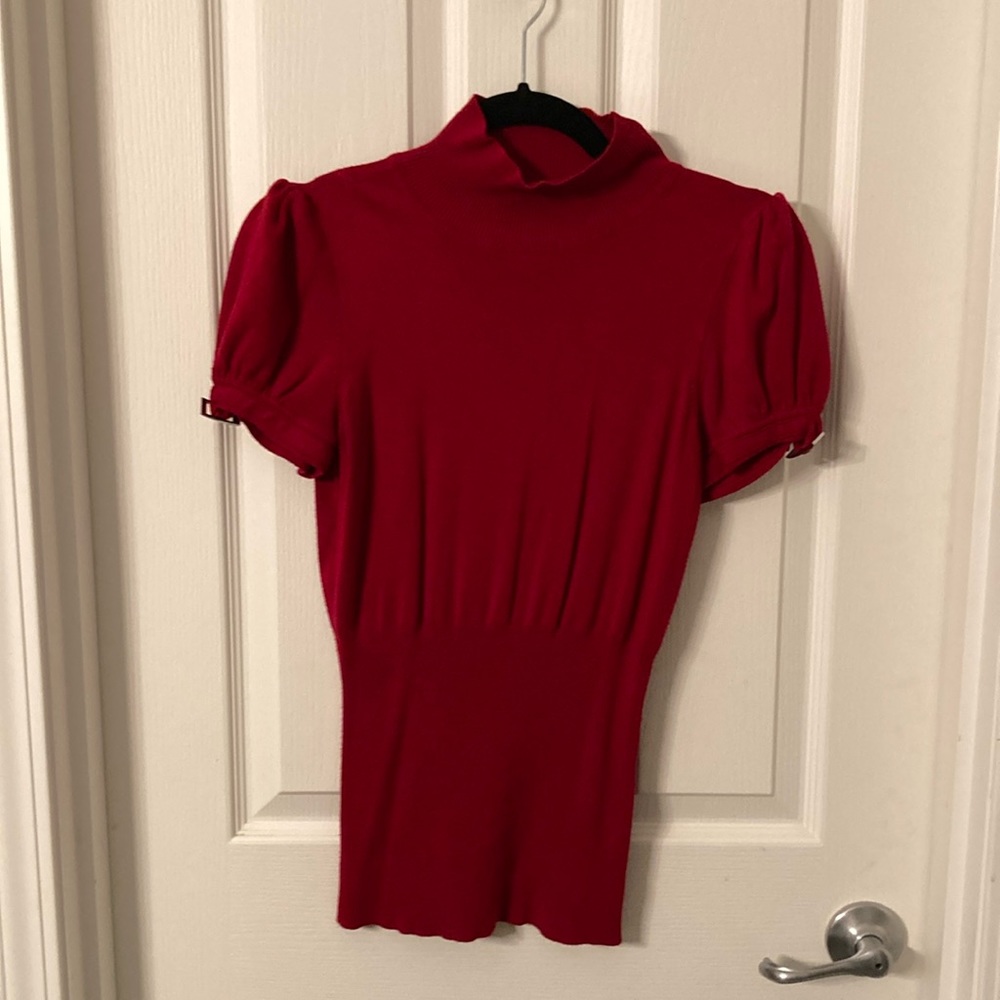 Women’s turtleneck short sleeve sweater blouse. Express Design Studio. Sz S. Red